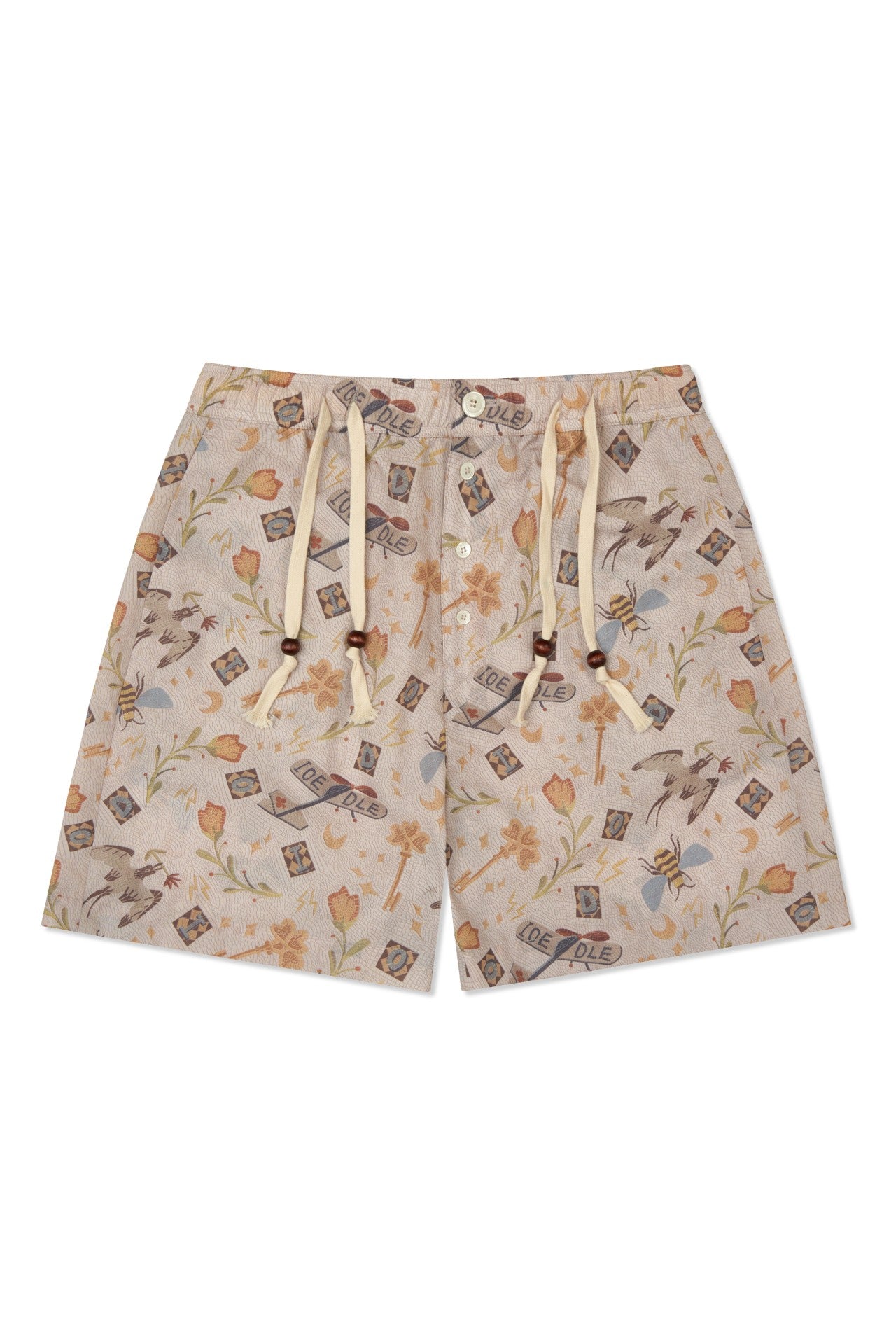 IOEDLE Garden of Science Shorts showing lightweight fabric, adjustable waistband, and stylish design for comfortable outdoor wear.