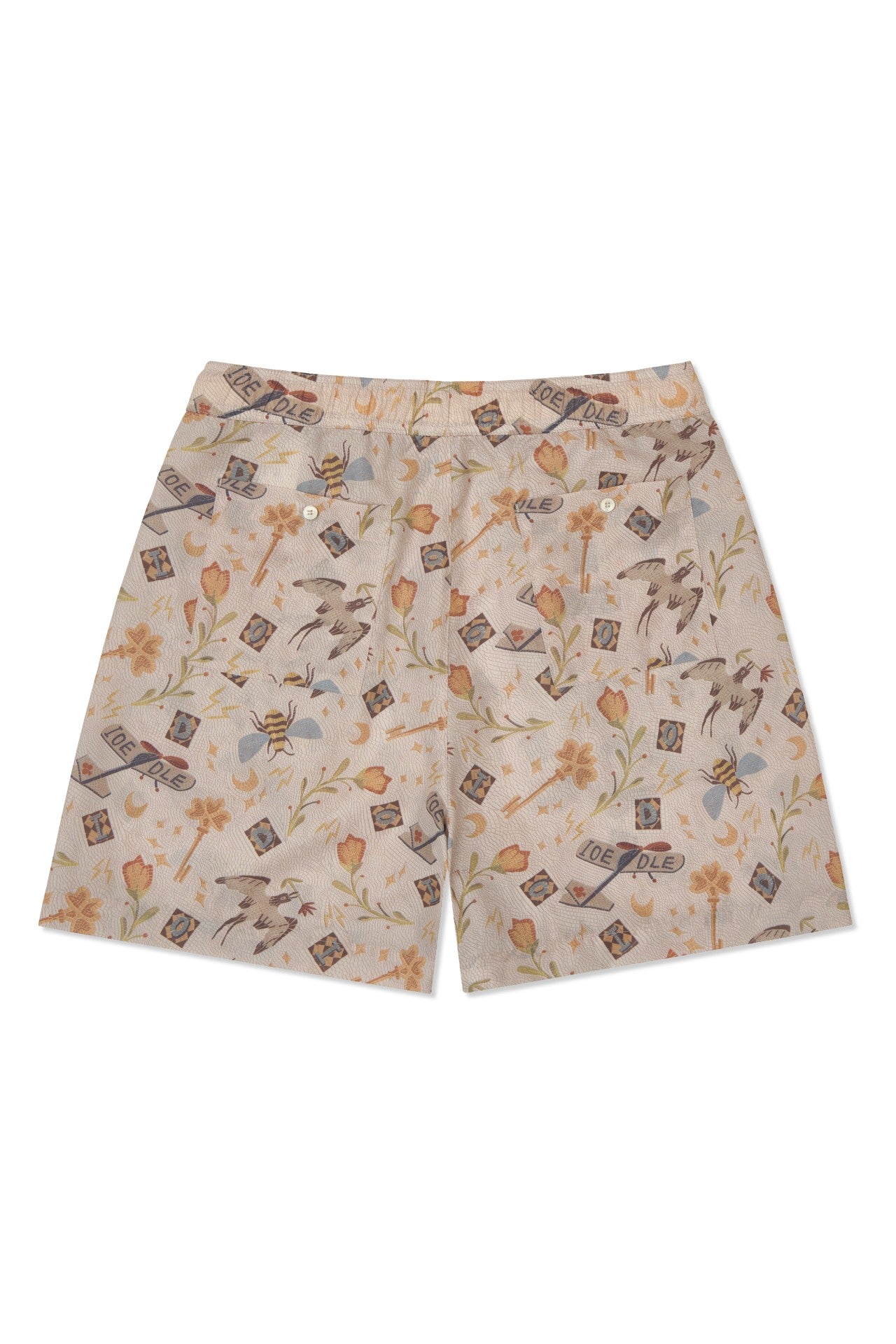 IOEDLE Garden of Science Shorts showing lightweight fabric, adjustable waistband, and stylish design for comfortable outdoor wear.