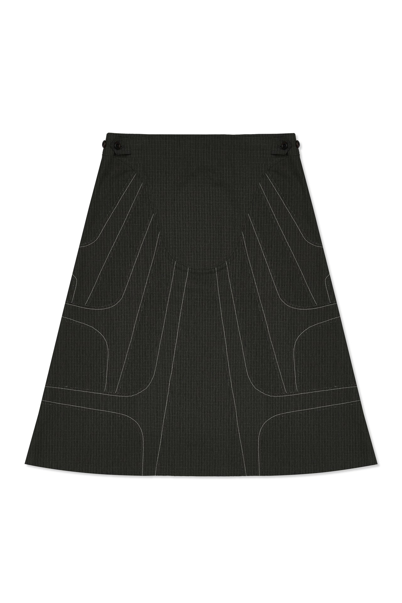 IOEDLE stitched stream skirt, stylish high-waisted skirt with stitched detailing, shown in a natural flowy fabric.