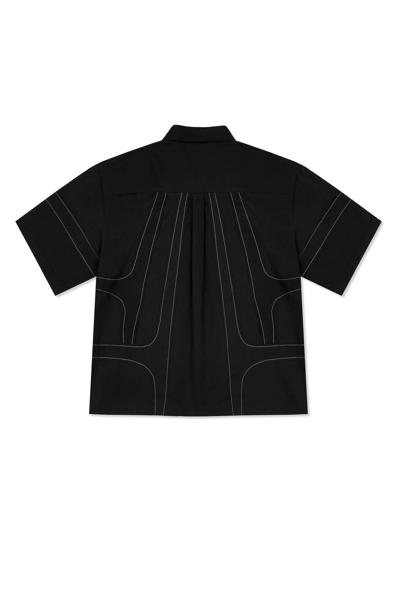 IOEDLE stitched stream short-sleeve shirt with detailed stitching, casual fit, and lightweight fabric, displayed on a neutral background.