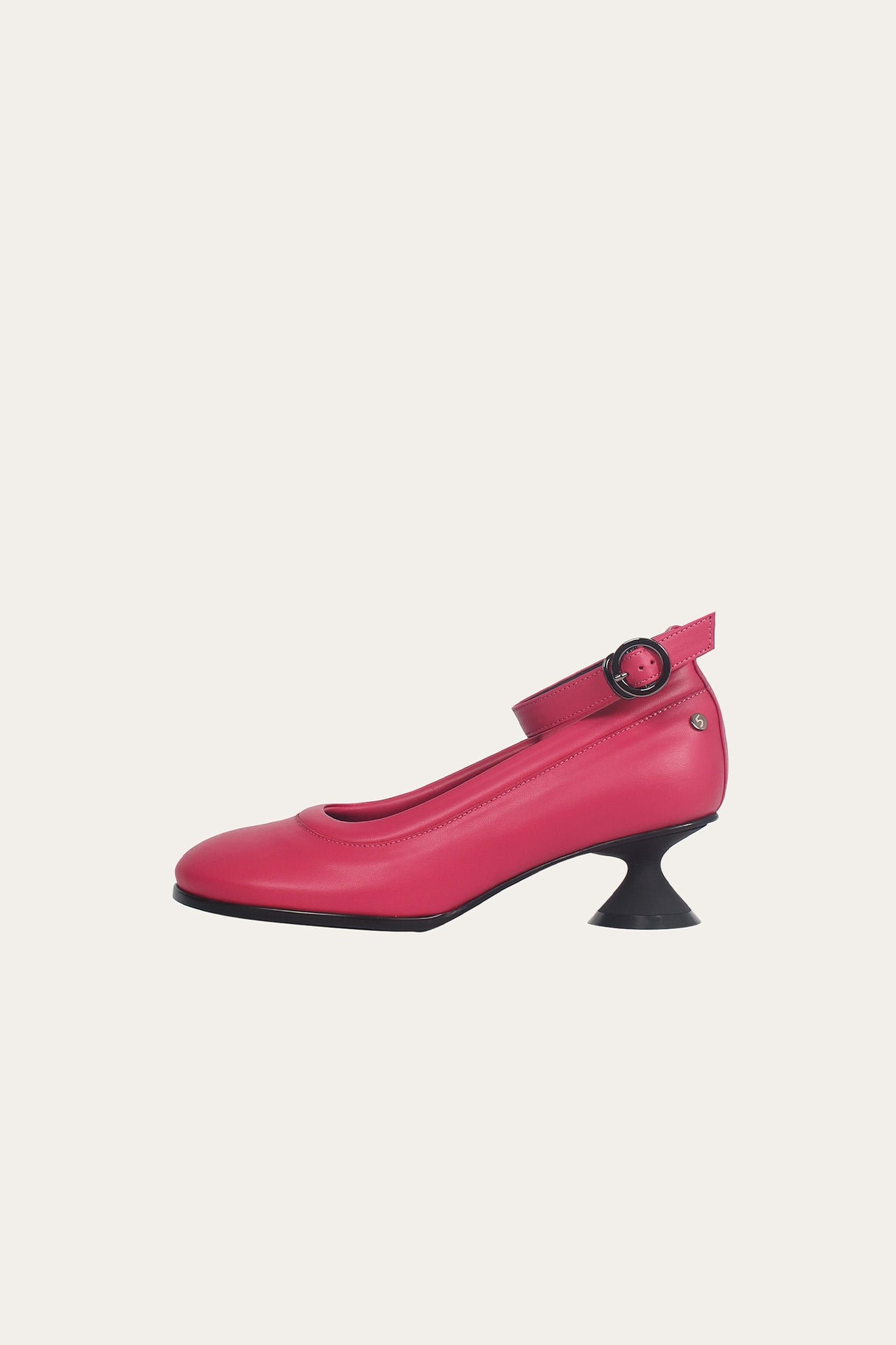 Uhjeo Hourglass Middle Heel Strap Pumps Fuchsia Pink