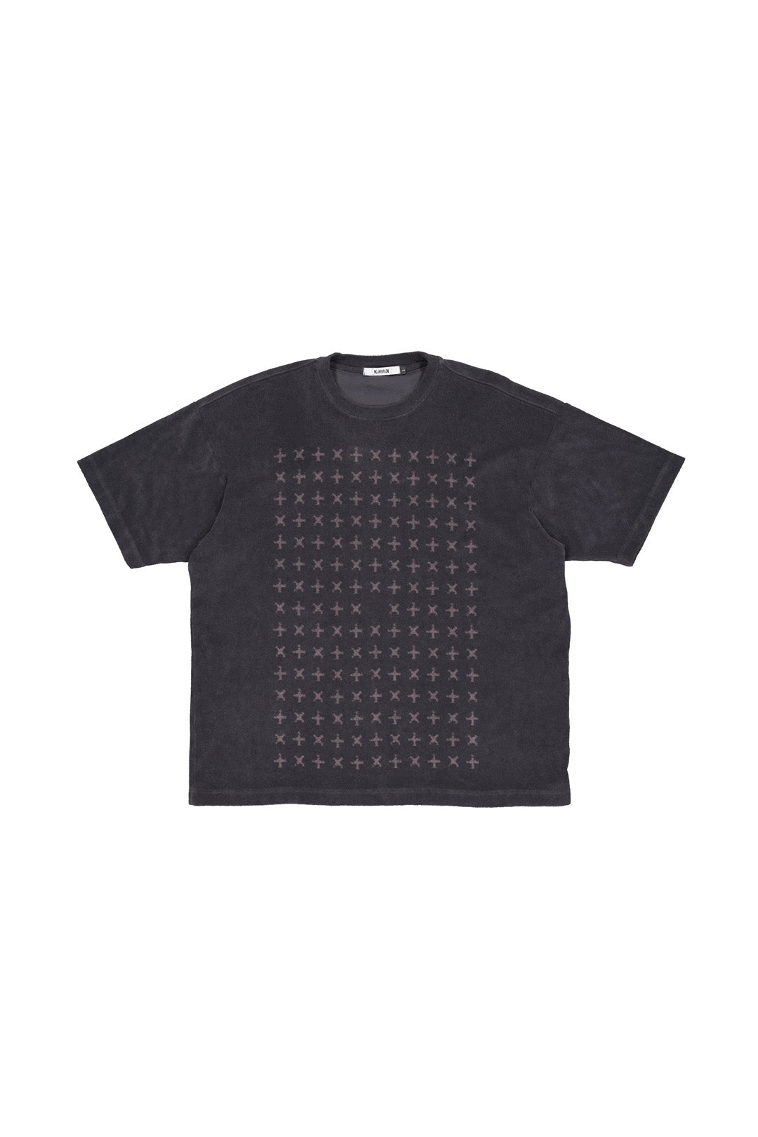 Laser printed half sleeve charcoal top by KIMMICK featuring a stylish design on soft fabric.