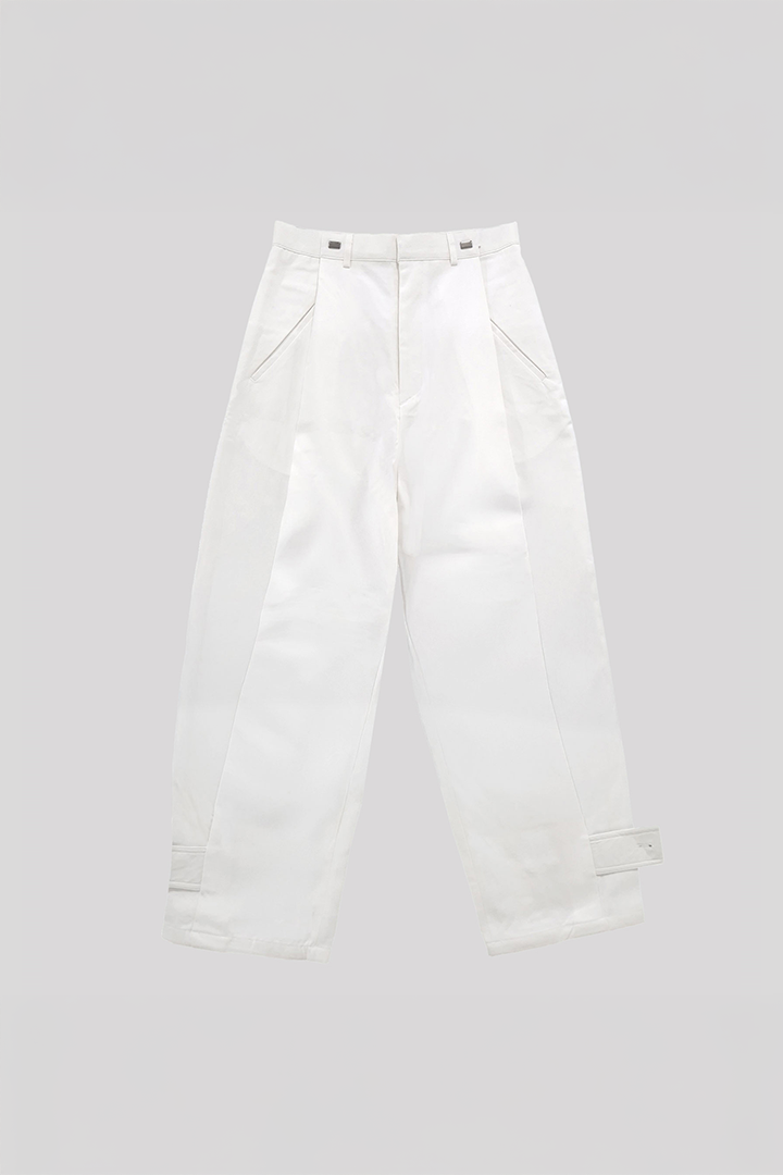 White Peach Balloon Double Wide Trousers by Ahhorn, showing relaxed fit and lightweight fabric, styled as casual bottoms.