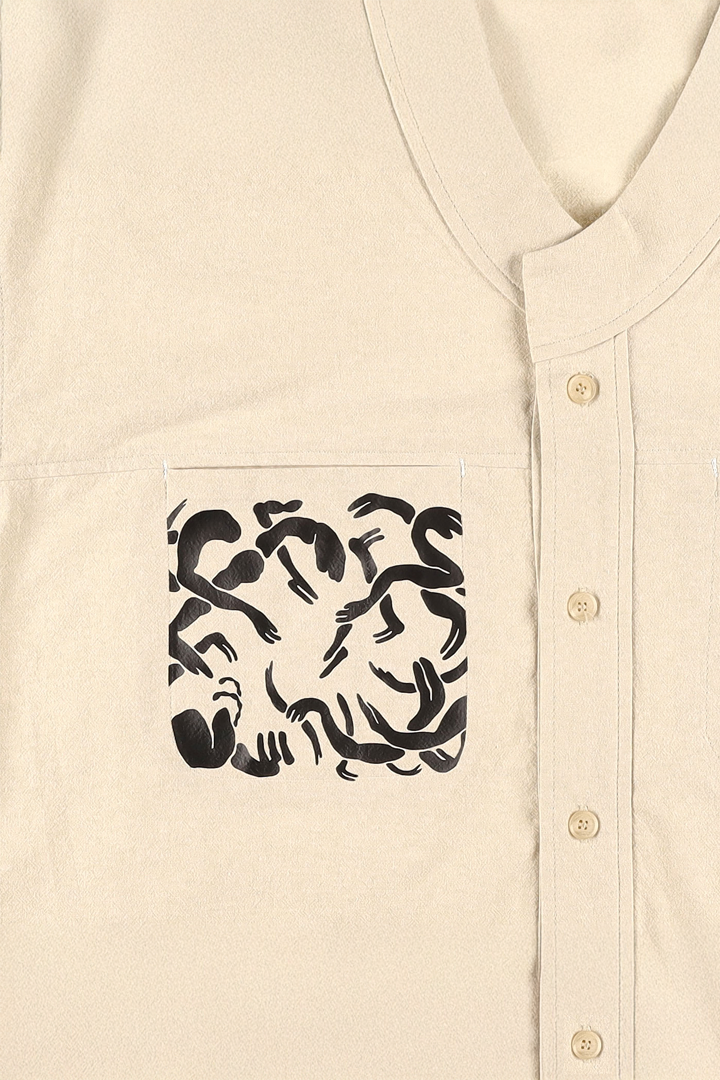 Beige casual Hanbok Mokpan collar shirt by Lee Jun Won from Ahhorn, styled with traditional-inspired design and relaxed fit.