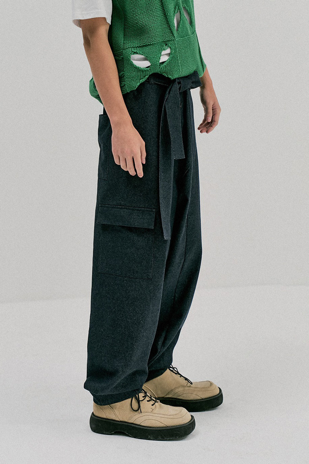 Ccomaque denim wide-leg pants for women, showing front view of stylish, high-waisted bottoms with wide-leg fit.