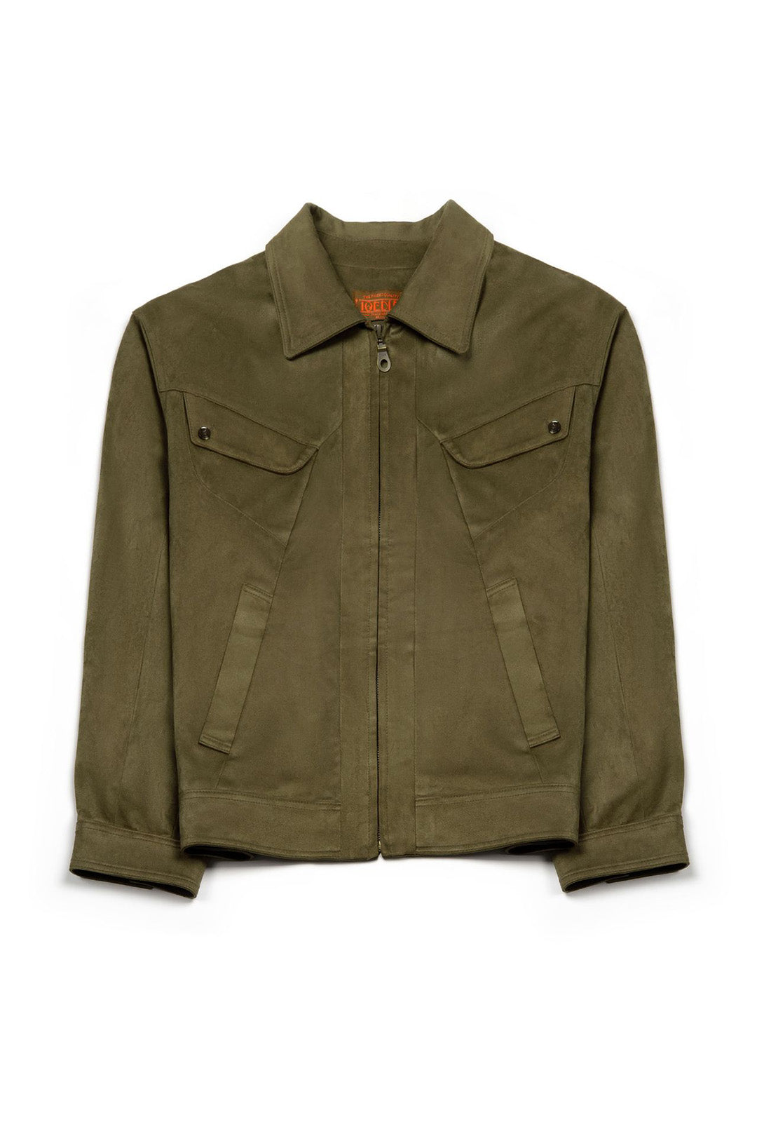 Olive green IOEDLE jacket for puppies, featuring a cozy design perfect for a trip to grandma's.