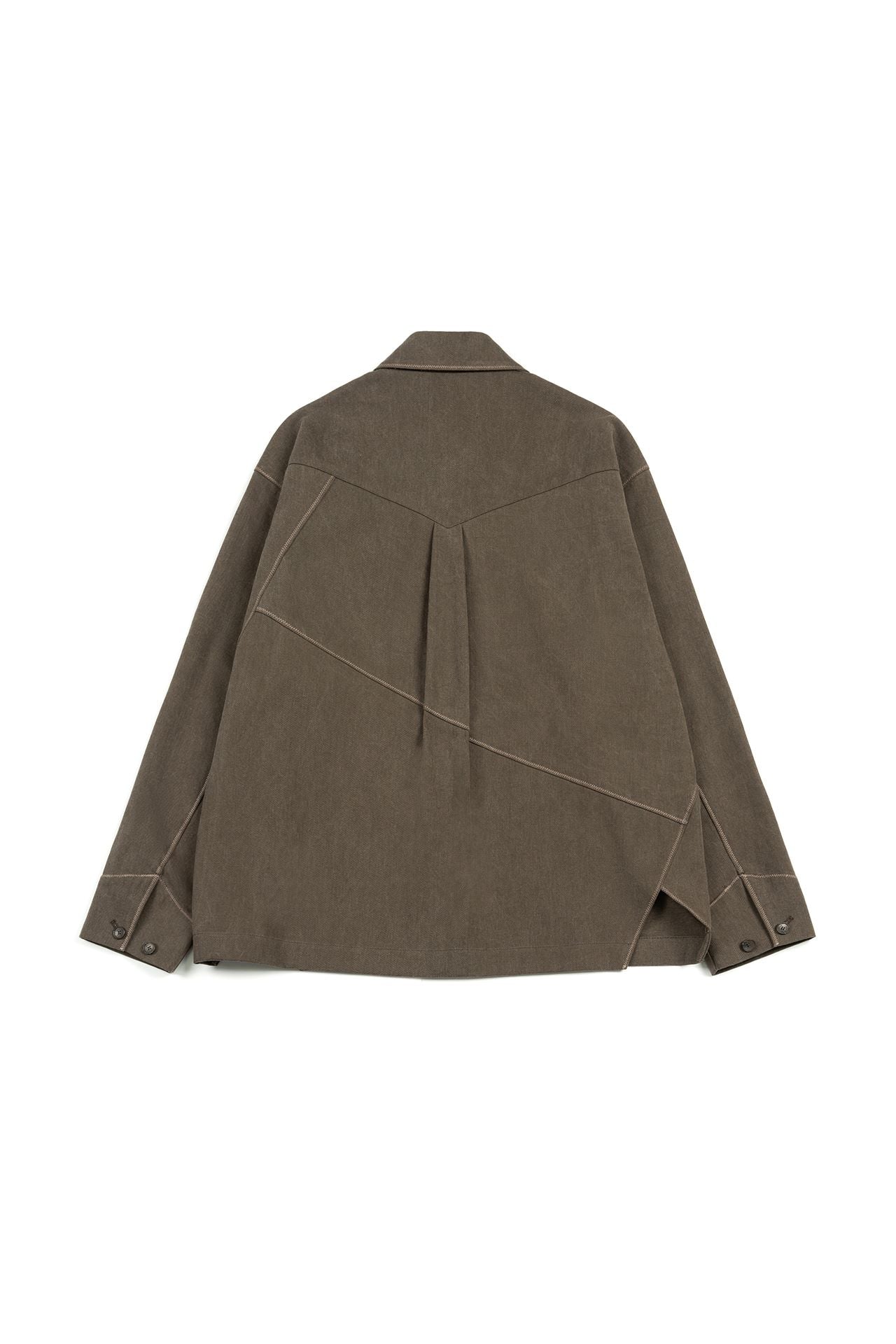 Brown IOEDLE diagonal landscape shirt featuring a geometric pattern, shown on a hanger against a plain background.
