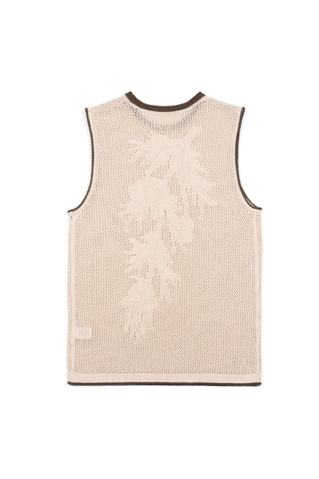 Beige Berry Entwined Mesh Vest by IOEDLE, a stylish sleeveless top with woven berry design for a trendy layered look.