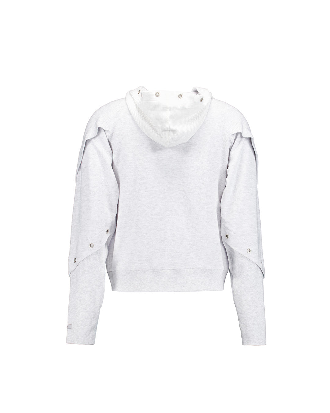 KIMMICK Bound Waffle Reversed Raglan Hood Zip-Up Hoodie in melange white, featuring a cozy waffle pattern and casual style.