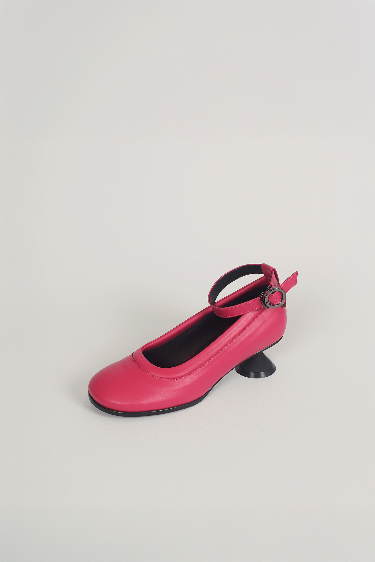 Uhjeo Hourglass Middle Heel Strap Pumps Fuchsia Pink
