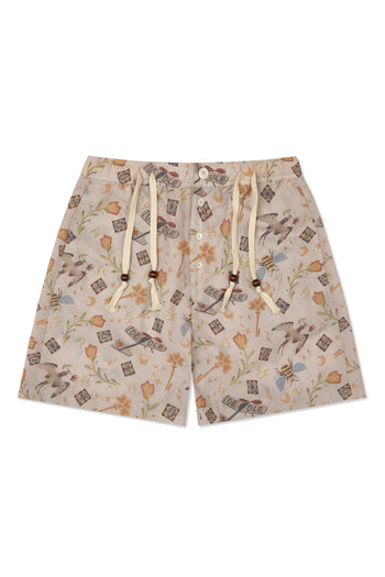 IOEDLE Garden of Science Shorts showing lightweight fabric, adjustable waistband, and stylish design for comfortable outdoor wear.