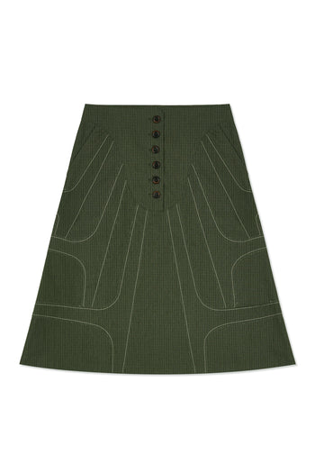 Stitched Stream Skirt by IOEDLE featuring a stylish, tailored design with stitched detailing, shown in a neutral color.