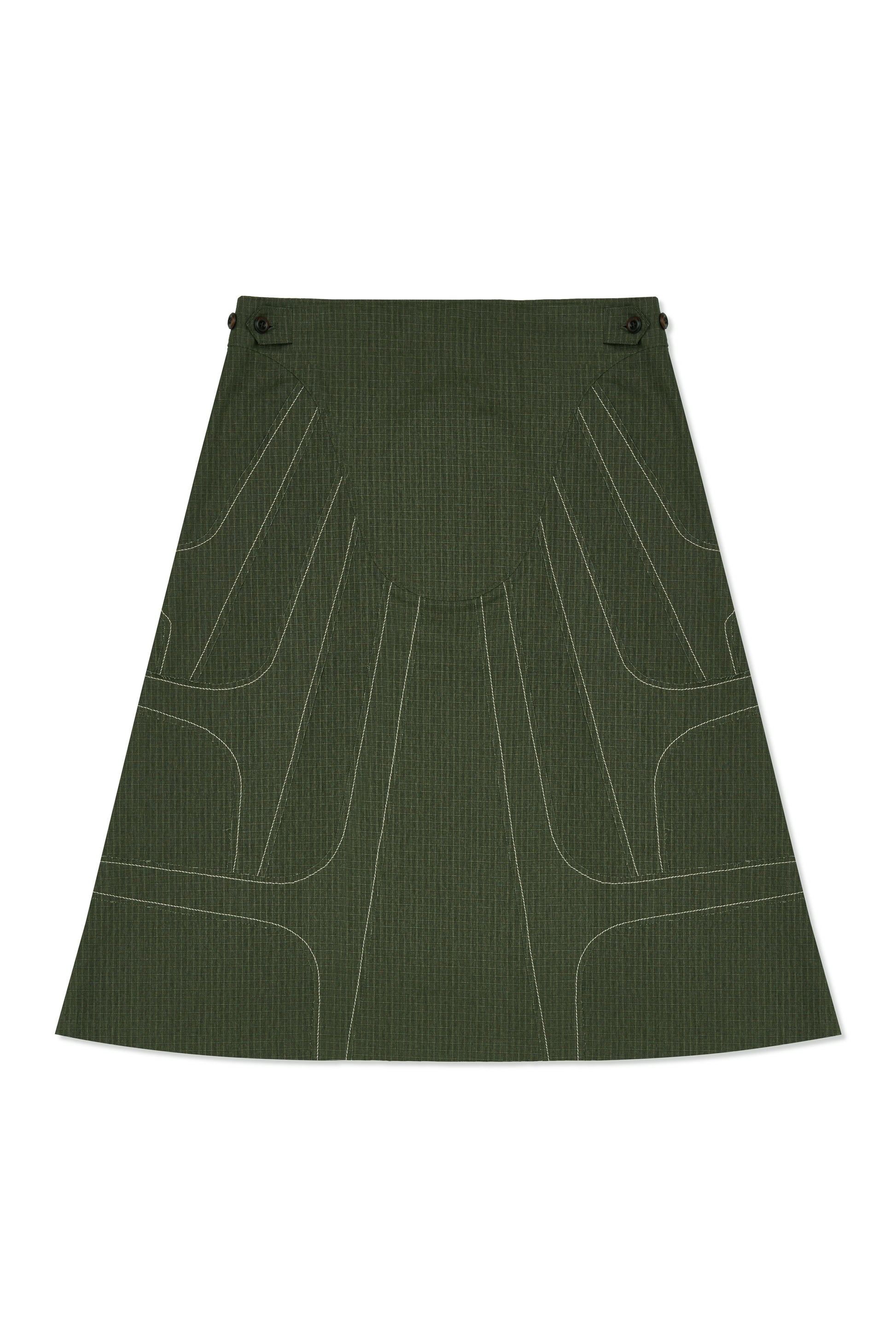 Stitched Stream skirt by IOEDLE featuring a sleek, tailored design in a flowing fabric, displayed on a mannequin.