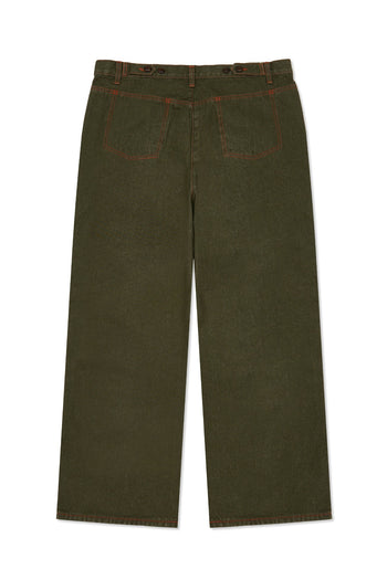 Laser-engraved pants from IOEDLE featuring unique Strange Landing design, shown in this detail image.