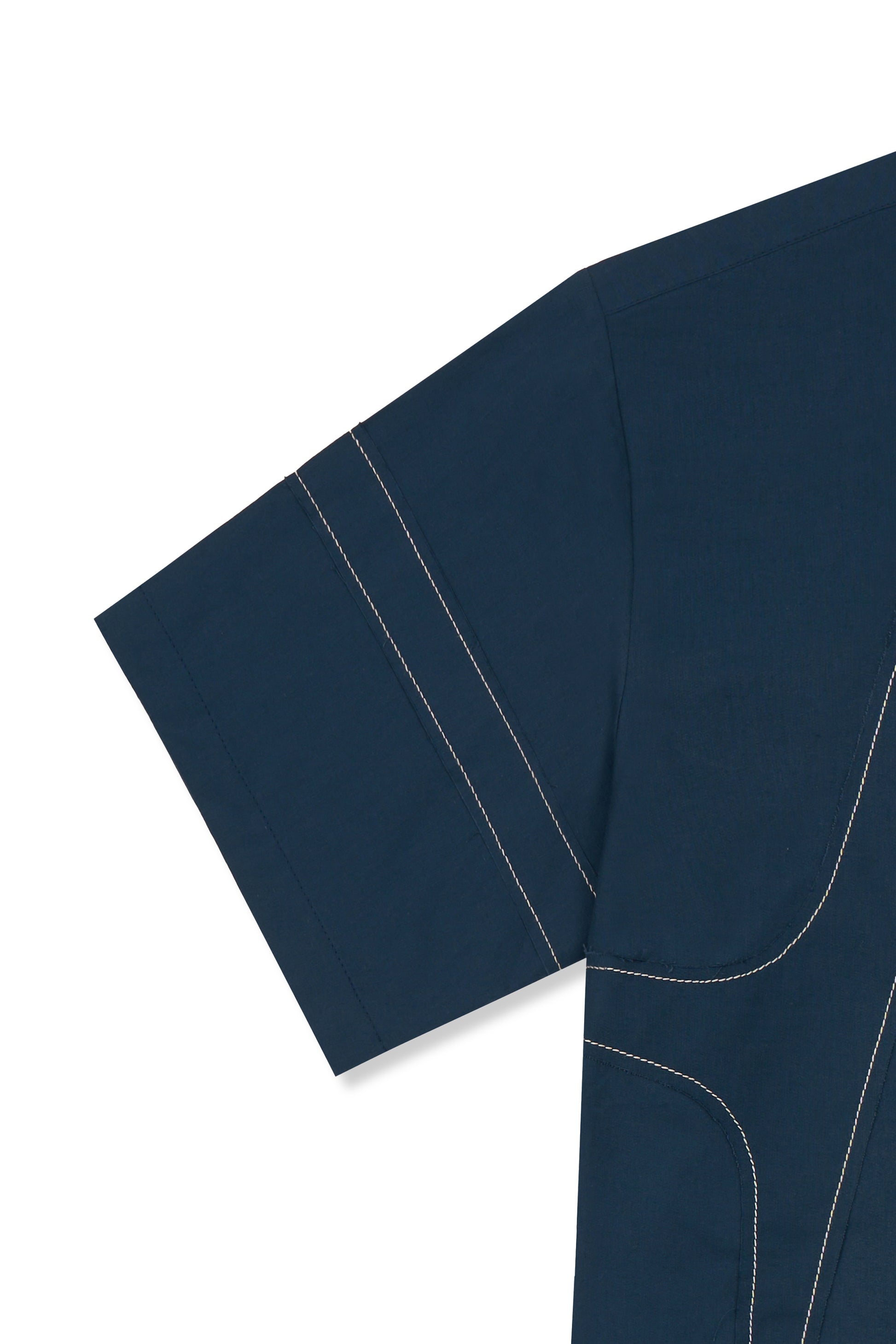 IOEDLE stitched stream short-sleeve shirt with detailed stitching and casual fit, displayed on a hanger.