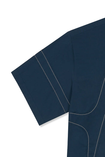 IOEDLE stitched stream short-sleeve shirt with detailed stitching and casual fit, displayed on a hanger.