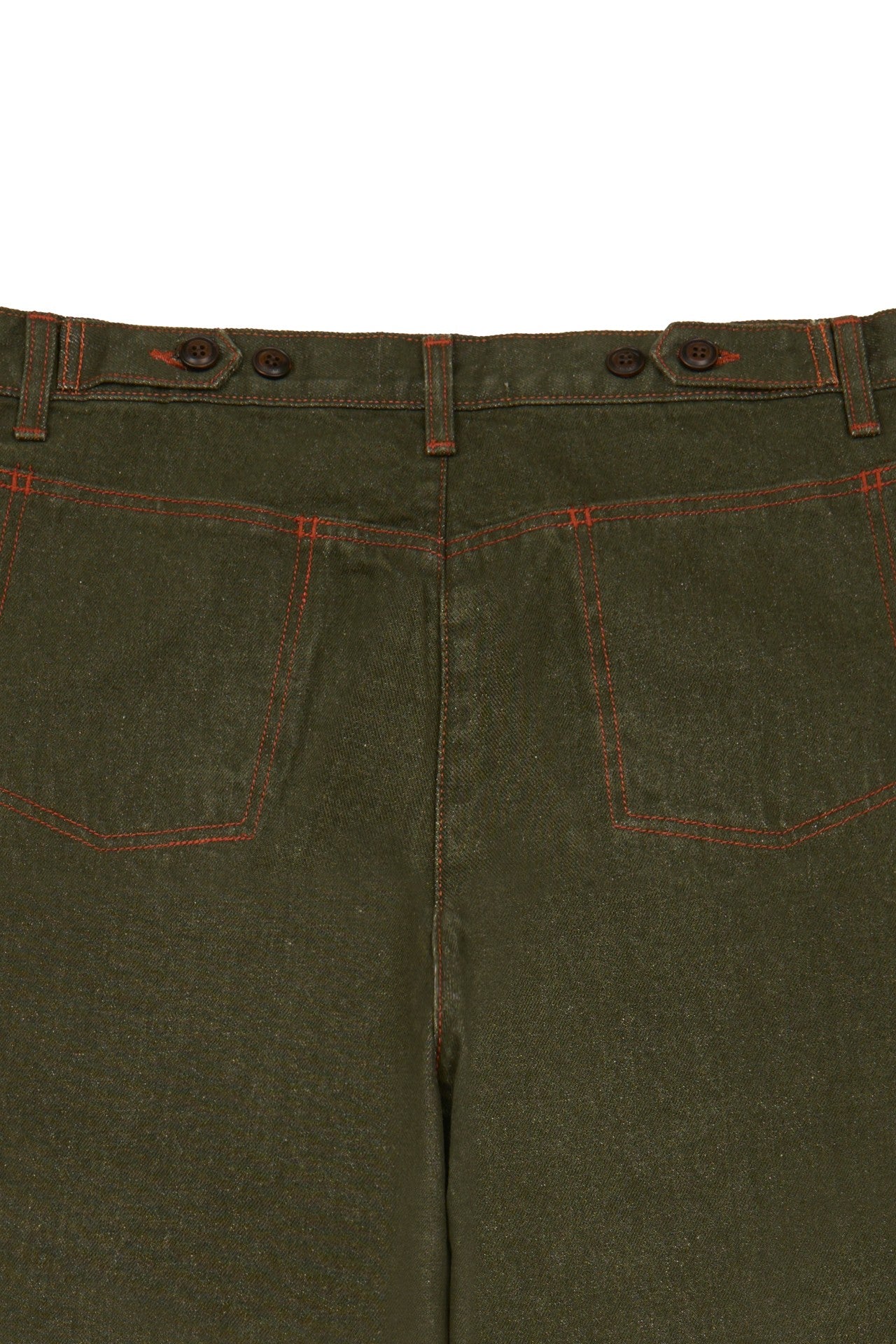 Laser-engraved pants from IOEDLE featuring a unique strange landing pattern, shown in a close-up view.
