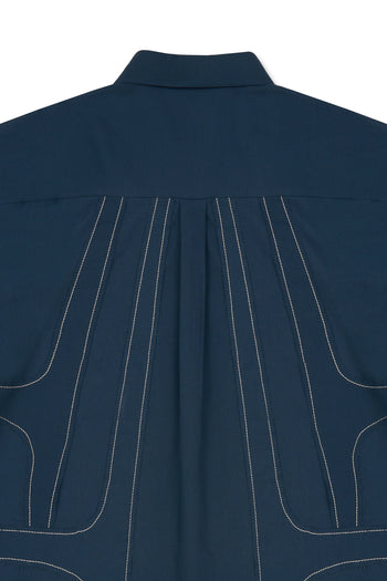 IOEDLE stitched stream short-sleeve shirt with reinforced stitching, lightweight fabric, and casual fit, shown on a hanger.