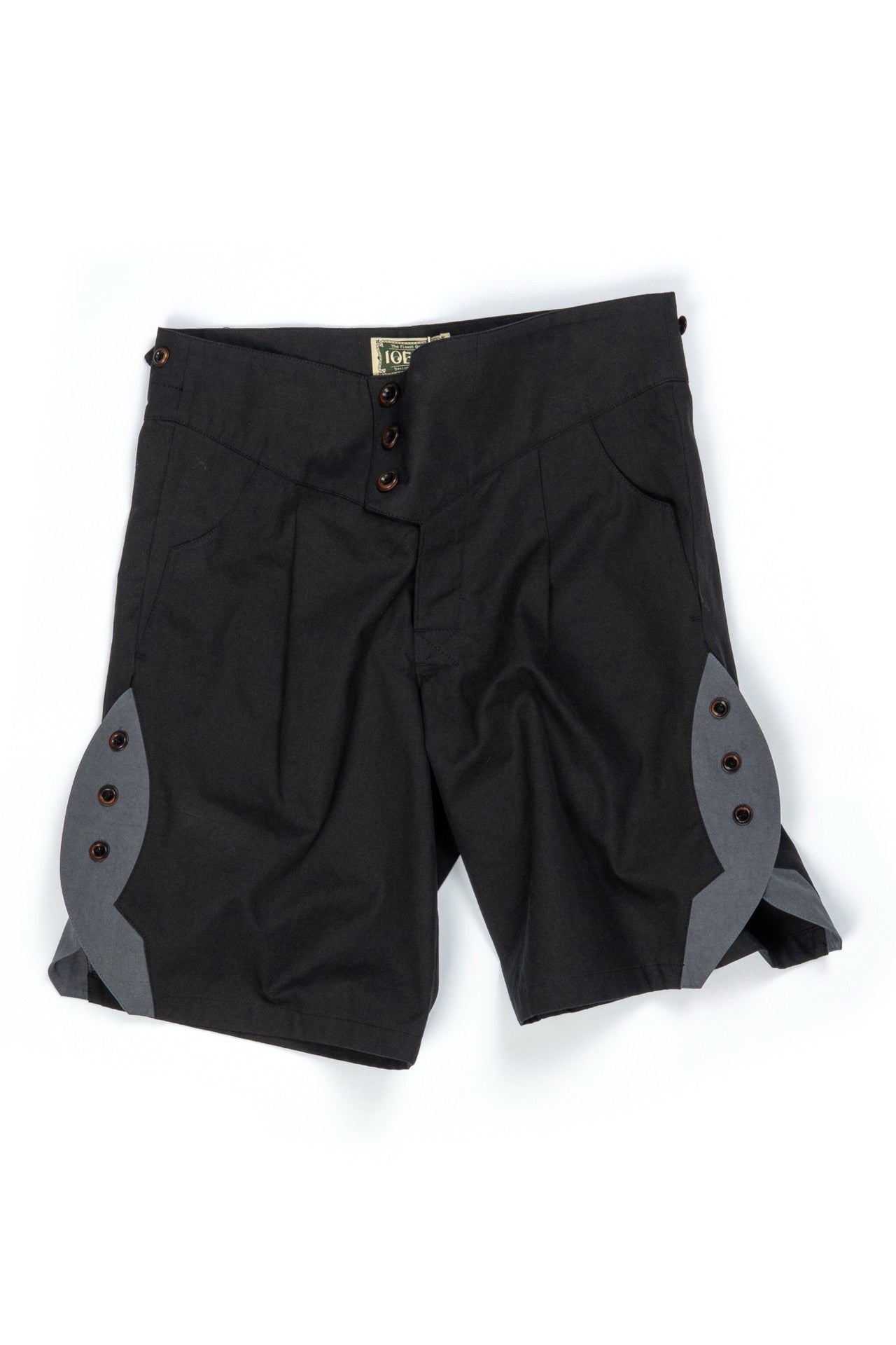 IOEDLE rocket-slit shorts showing fitted black shorts with a distinctive rocket slit design on the side.