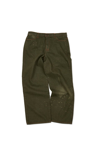 Laser-engraved pants from IOEDLE featuring intricate Strange Landing design, made of stylish fabric with detailed pattern.