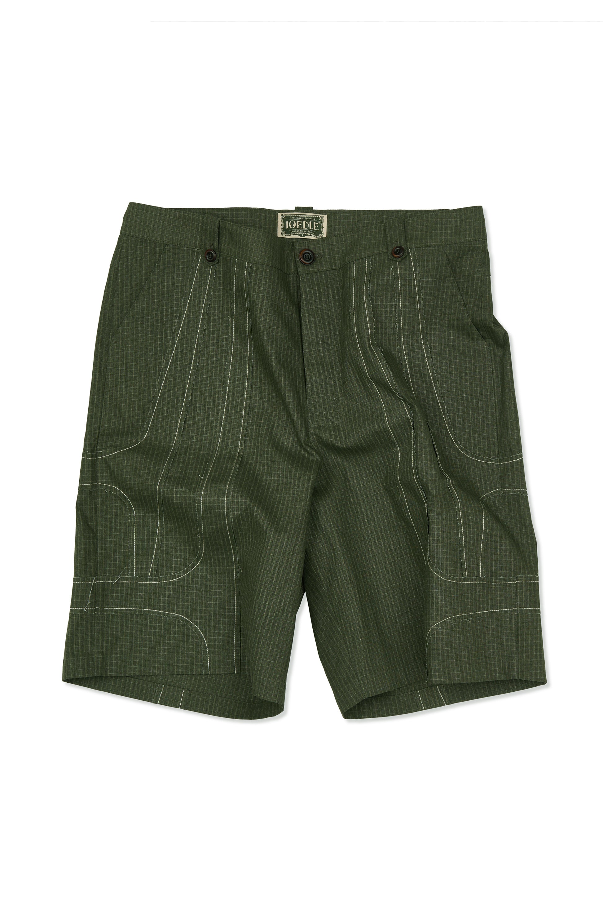 IOEDLE stitched stream shorts shown in dark fabric with stitched details and a relaxed fit, perfect for casual wear.
