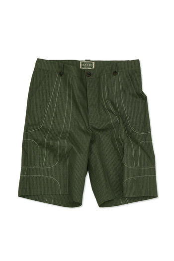 IOEDLE stitched stream shorts shown in dark fabric with stitched details and a relaxed fit, perfect for casual wear.