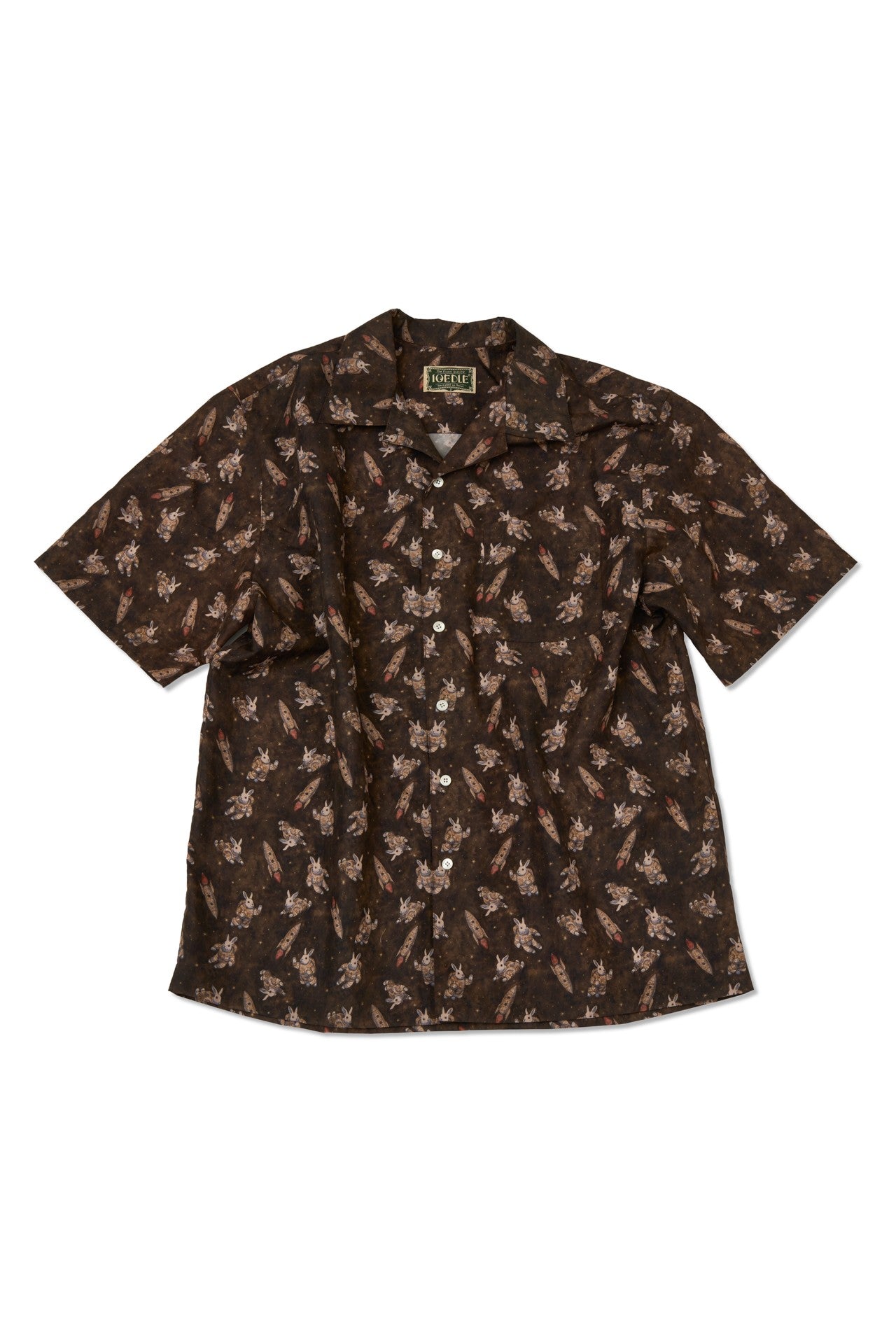 IOEDLE porcelain flight short-sleeve shirt with a printed design, lightweight cotton fabric, and a classic collar.