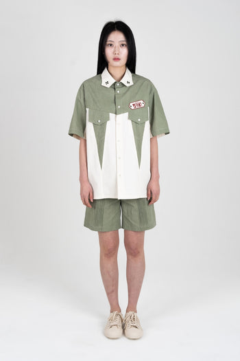Vertical Pintucked Shorts Khaki