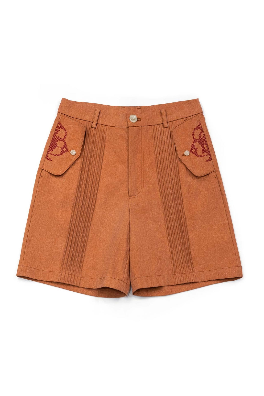 Vertical Pintucked Shorts Orange