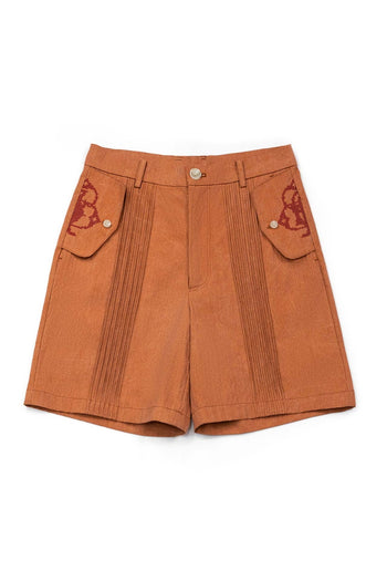 Vertical Pintucked Shorts Orange