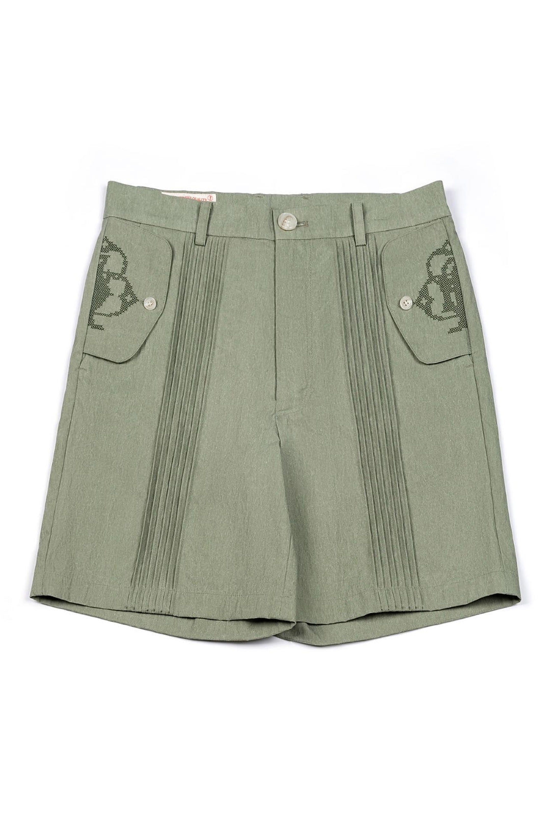 Vertical Pintucked Shorts Khaki