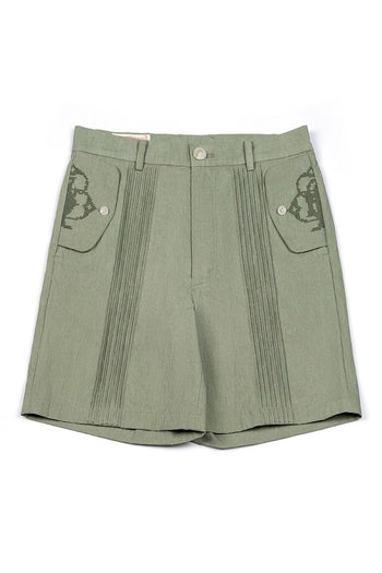 Vertical Pintucked Shorts Khaki