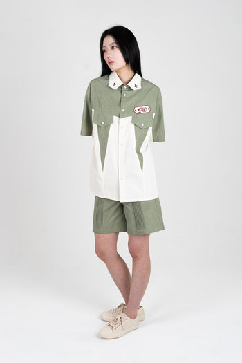 Vertical Pintucked Shorts Khaki