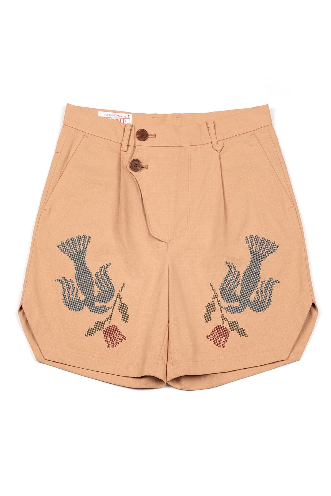 Bird Cross-Stitched Shorts Orange