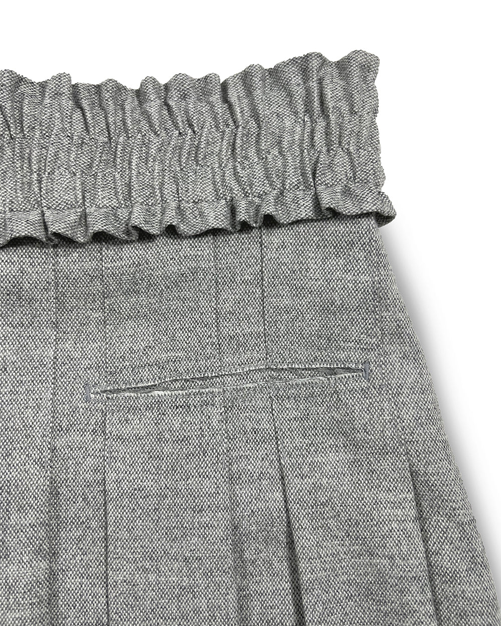 Melage grey frill pleats skirt by LOVE CRAZY WILD MAN, shown with flowing pleats and a high waist design.
