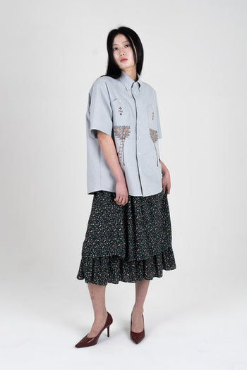 Root House Embroidered Shirt Sky Blue