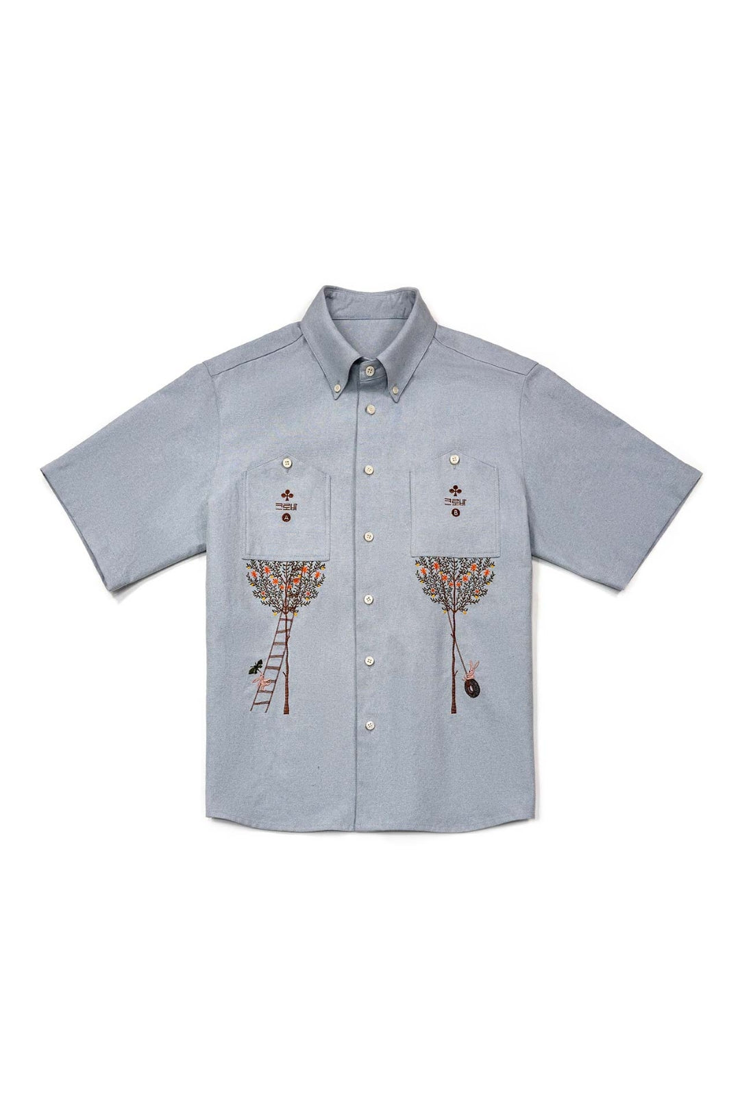 Root House Embroidered Shirt Sky Blue