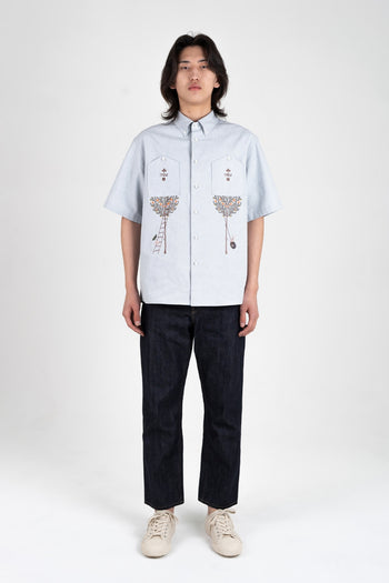 Root House Embroidered Shirt Sky Blue