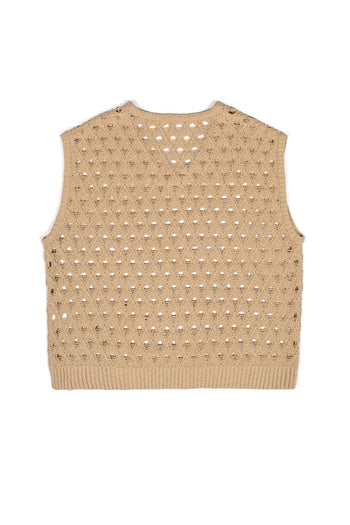 Olive Oil Mesh Knit Vest Beige