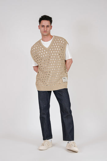 Olive Oil Mesh Knit Vest Beige