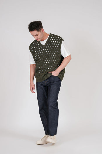 Olive Oil Mesh Knit Vest Khaki