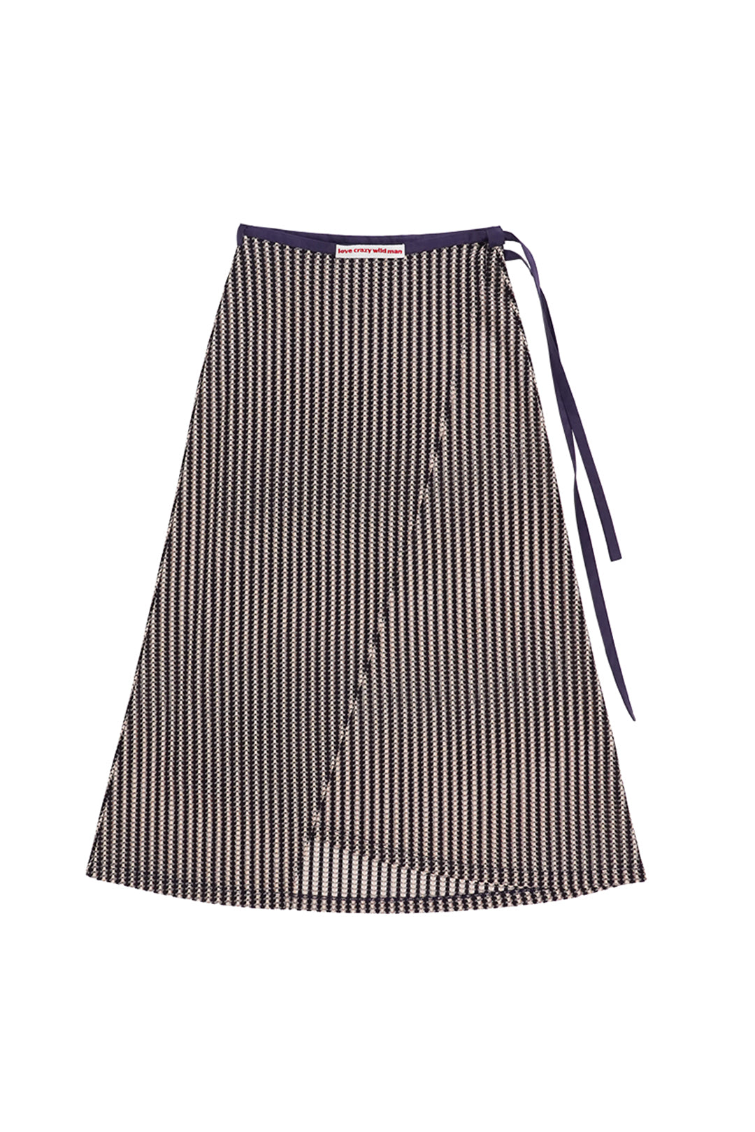 Beige striped mesh wrap skirt from LOVE CRAZY WILD MAN, lightweight and stylish with a flowy design.