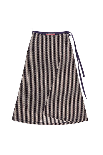 Beige striped mesh wrap skirt from LOVE CRAZY WILD MAN, lightweight and stylish with a flowy design.