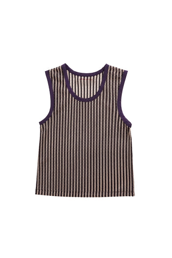 Beige striped mesh tank top from LOVE CRAZY WILD MAN, sleeveless tops with breathable lightweight fabric.