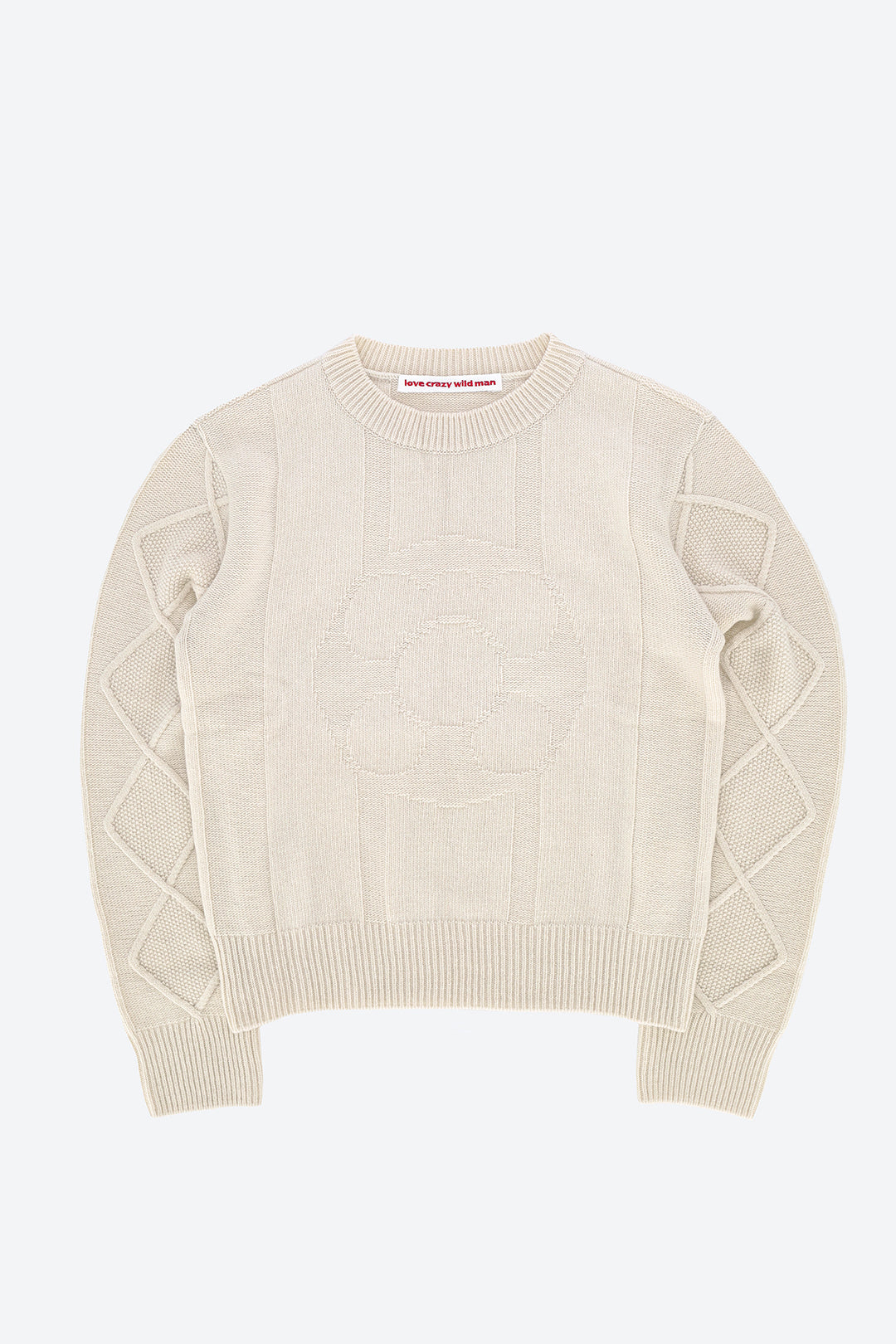 Love Crazy Wild Man ivory sweater, soft knit material, featuring a cozy fit and stylish design, perfect for casual wear.