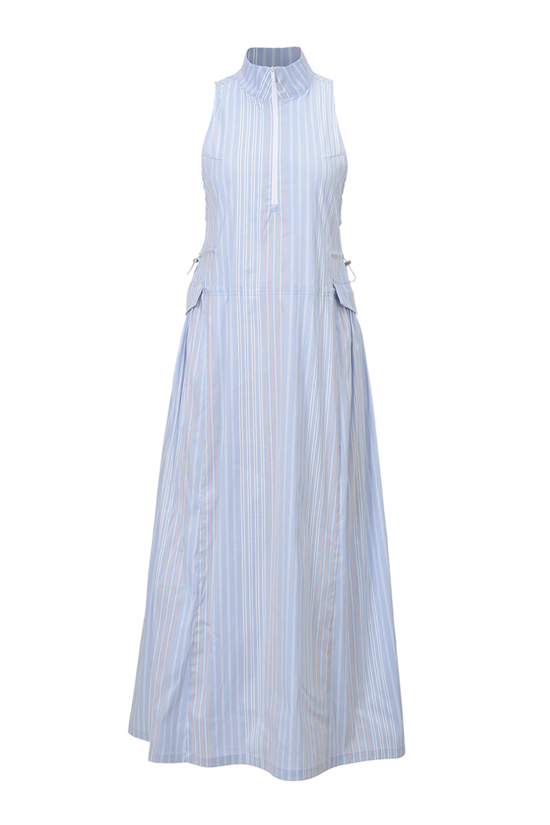 Blue stripe high neck dress by LOVE CRAZY WILD MAN, featuring a stylish high neckline and elegant design.