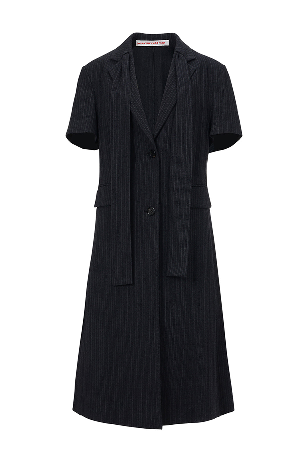 Black half sleeve coat by LOVE CRAZY WILD MAN, shown on a model, featuring a stylish, casual design with a button-up front.