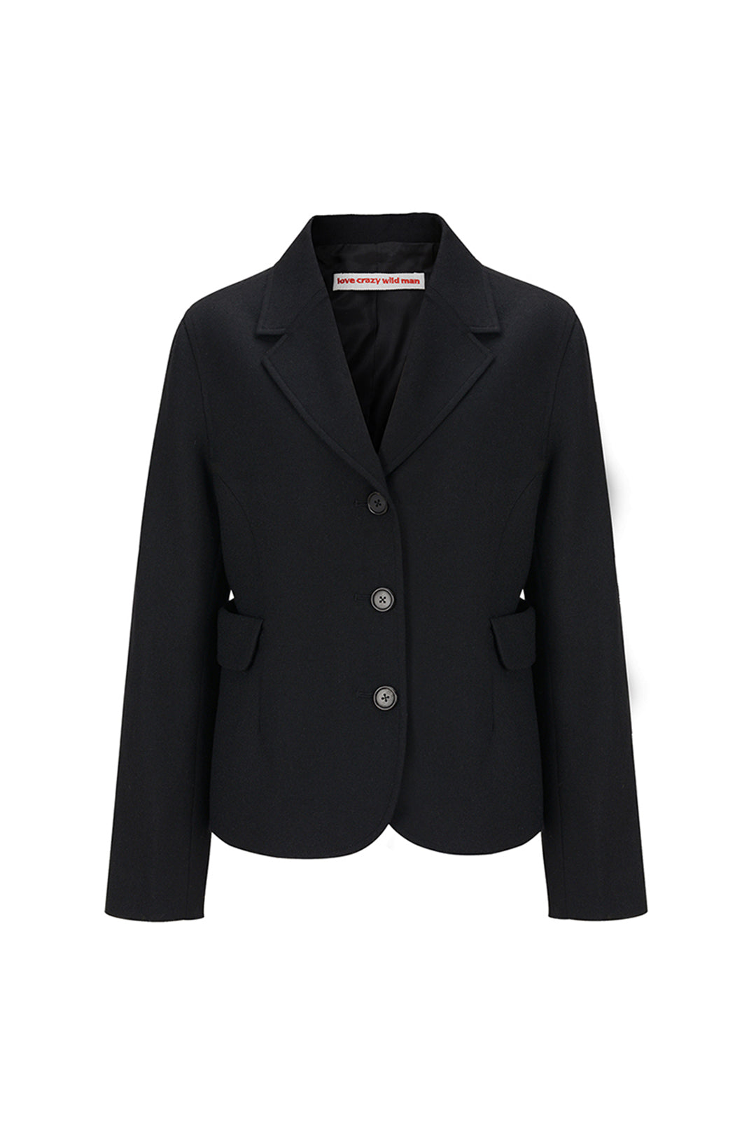 Black Pocket Jacket by LOVE CRAZY WILD MAN, stylish men's jacket with front pockets and modern design.