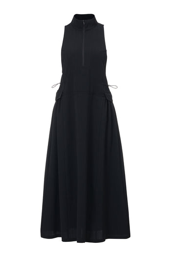 Black high-neck dress by LOVE CRAZY WILD MAN, shown on a model with long sleeves and a fitted silhouette.