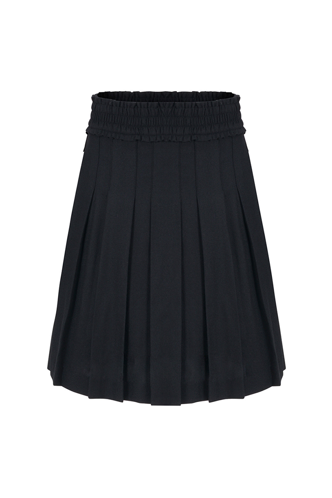 Black frill pleats skirt by LOVE CRAZY WILD MAN, showcasing flowing fabric and layered design on a neutral background.